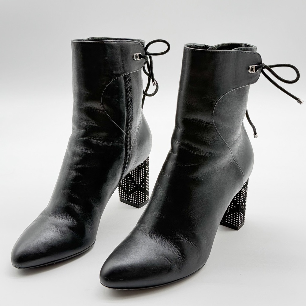 Christian Dior Stellar Ankle Boots Black Leather Studded Accent Heels EU 38 US 8 - Picture 3 of 14